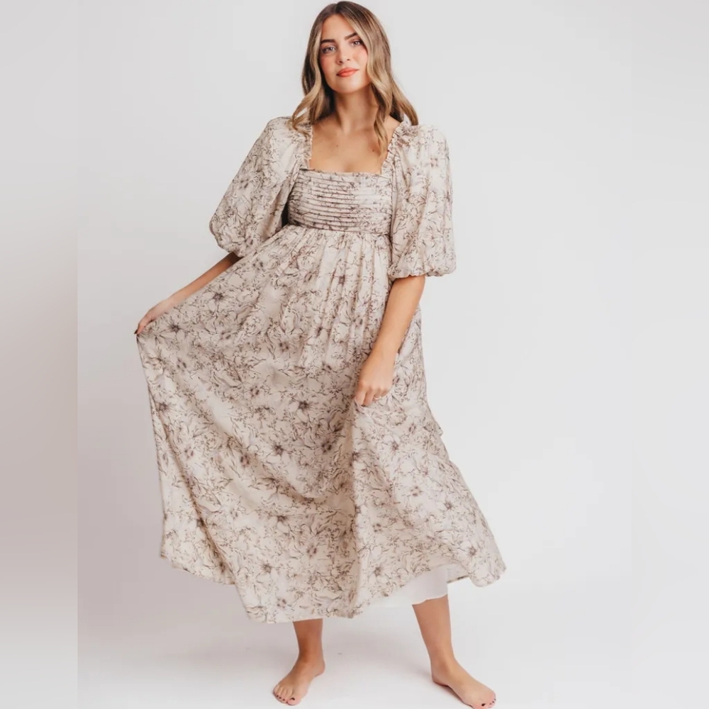 Worth Floral Maxi Dress in Cream and Brown